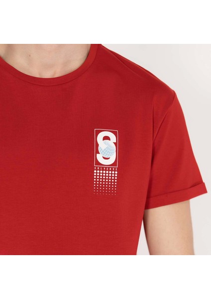 Slimfit Solverse Baskılı Erkek Kırmızı T-Shirt indirimleri