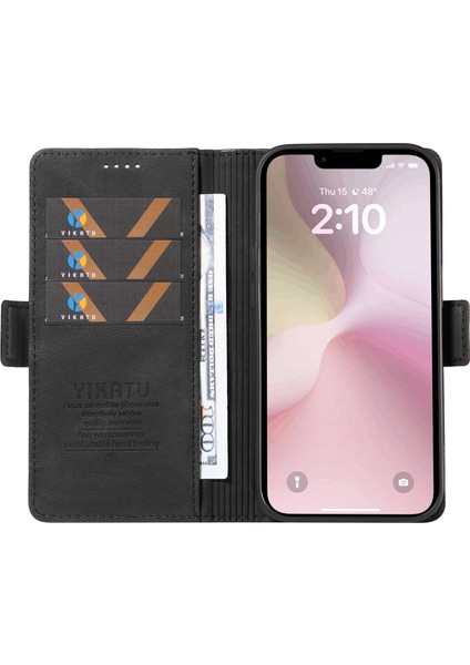 iPhone SE(2024) Kılıf Skin-Touch Deri Standlı Kart Yuvaları Telefon Kapağı-Siyah (Yurt Dışından) fiyatları