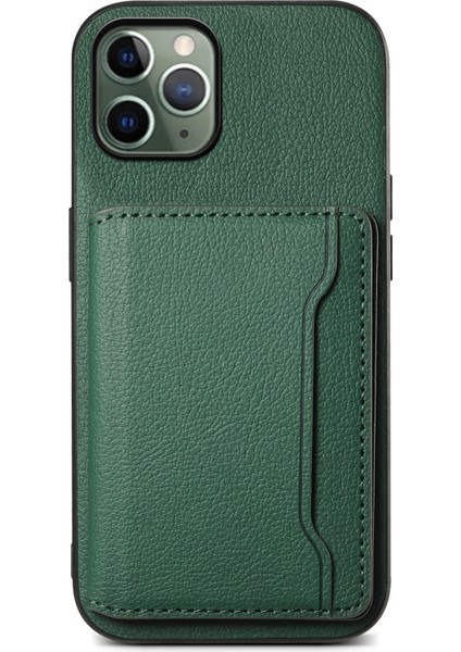 iPhone 11 Pro Kılıf Buzağı Dokulu Pu Deri Kart Yuvalı Telefon Kapağı-Yeşil (Yurt Dışından)