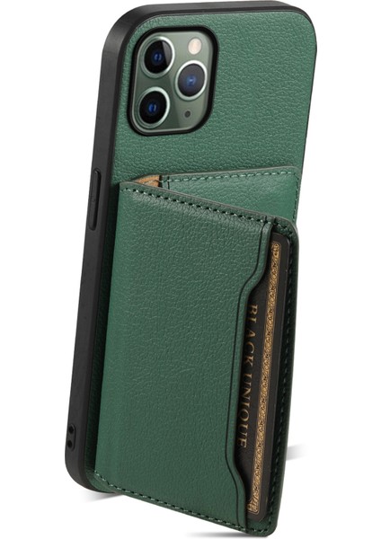 iPhone 11 Pro Kılıf Buzağı Dokulu Pu Deri Kart Yuvalı Telefon Kapağı-Yeşil (Yurt Dışından)
