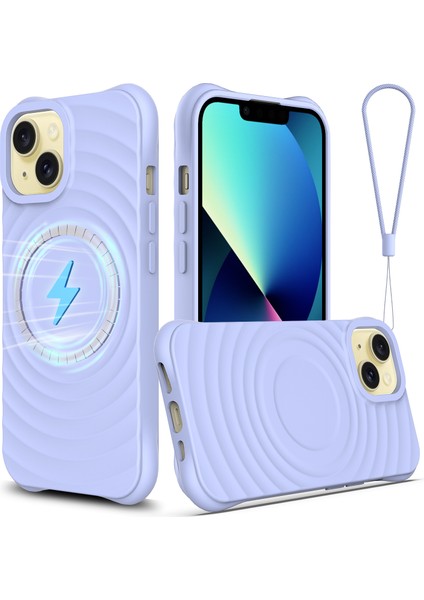 iPhone 13 Kılıf Magsafe ile Uyumlu Dalgalanma Dokulu Sıvı Silikon Soft Telefon Kılıfı-Mor (Yurt Dışından)