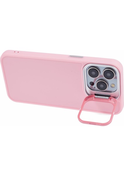 iPhone 13 Pro Için 6.1 Inç Silikon Kılıf Lens Çerçevesi Kickstand Cep Telefonu Kapağı-Pembe (Yurt Dışından)