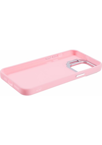 iPhone 13 Pro Için 6.1 Inç Silikon Kılıf Lens Çerçevesi Kickstand Cep Telefonu Kapağı-Pembe (Yurt Dışından)