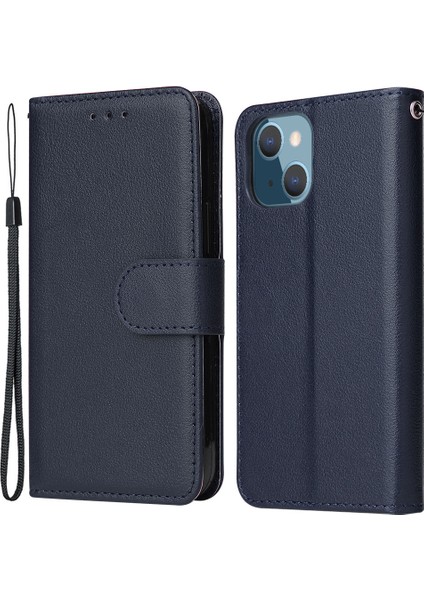 iPhone 13 Mini Kılıf Pu Deri Telefon Kılıfı Kart Yuvalı Cüzdan-Mavi (Yurt Dışından)