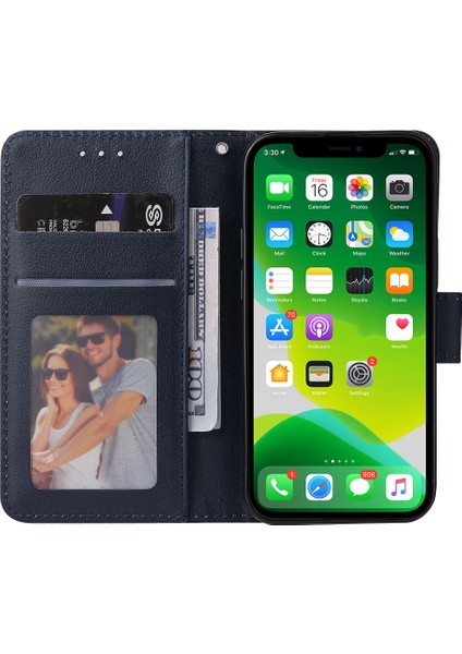 iPhone 13 Mini Kılıf Pu Deri Telefon Kılıfı Kart Yuvalı Cüzdan-Mavi (Yurt Dışından)
