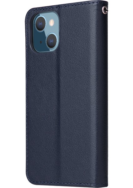 iPhone 13 Mini Kılıf Pu Deri Telefon Kılıfı Kart Yuvalı Cüzdan-Mavi (Yurt Dışından)