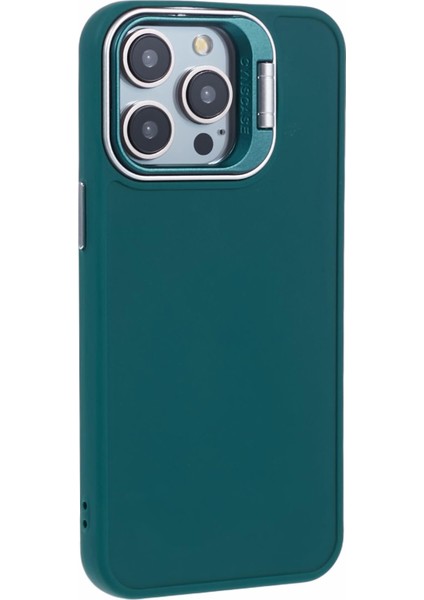 iPhone 13 Pro Için 6.1 Inç Silikon Kılıf Lens Çerçevesi Kickstand Cep Telefonu Kapağı-Ordu Yeşili (Yurt Dışından)