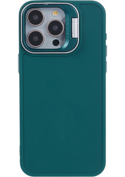 iPhone 13 Pro Için 6.1 Inç Silikon Kılıf Lens Çerçevesi Kickstand Cep Telefonu Kapağı-Ordu Yeşili (Yurt Dışından)