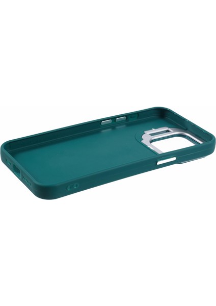 iPhone 13 Pro Için 6.1 Inç Silikon Kılıf Lens Çerçevesi Kickstand Cep Telefonu Kapağı-Ordu Yeşili (Yurt Dışından)