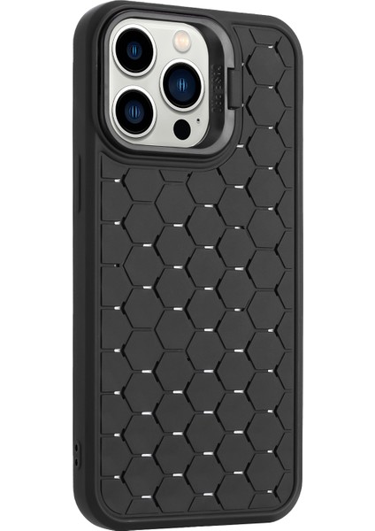 iPhone 14 Pro Için Kılıf Isı Dağılımı Tpu Telefon Kılıfı Lensli Destek Standı-Siyah (Yurt Dışından)