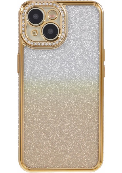 iPhone 15 Için Kılıf Gradyan Tpu Telefon Kılıfı, Taşlı Lens Çerçevesi-Altın (Yurt Dışından)