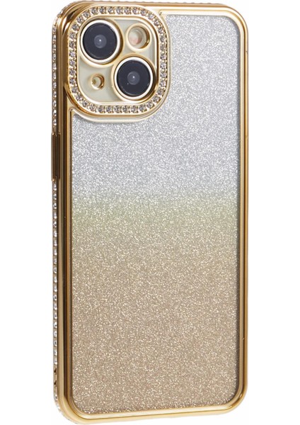 iPhone 15 Için Kılıf Gradyan Tpu Telefon Kılıfı, Taşlı Lens Çerçevesi-Altın (Yurt Dışından)