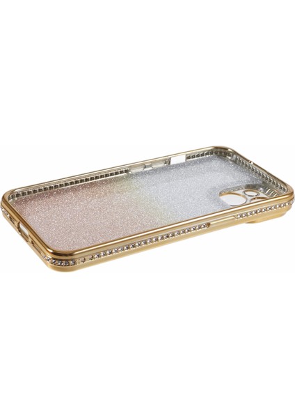 iPhone 15 Için Kılıf Gradyan Tpu Telefon Kılıfı, Taşlı Lens Çerçevesi-Altın (Yurt Dışından)