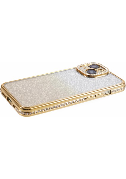 iPhone 15 Için Kılıf Gradyan Tpu Telefon Kılıfı, Taşlı Lens Çerçevesi-Altın (Yurt Dışından)