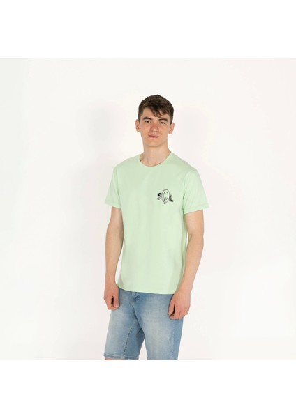 Slimfit Sql Logo Baskılı Erkek Mint T-Shirt