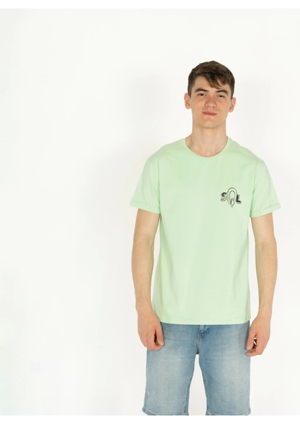 Slimfit Sql Logo Baskılı Erkek Mint T-Shirt
