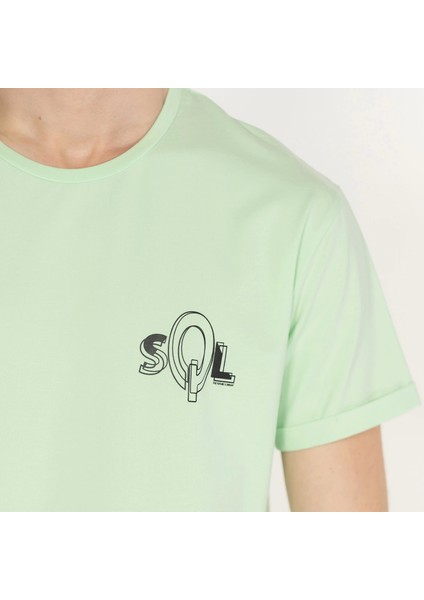 Slimfit Sql Logo Baskılı Erkek Mint T-Shirt