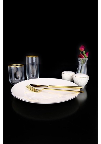Lombardino Minimalist Modern Black Tekli Porselen Servis Tabağı 25 cm