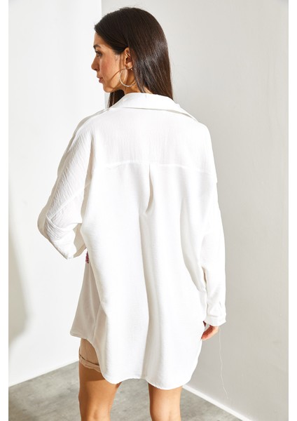 Kadın Pul Payet Nakışlı Sofya Keten Gömlek fiyatları