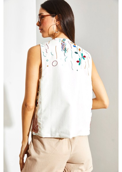 Kadın Nakış Işlemeli Keten Yelek fırsatları