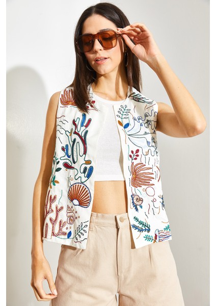 Kadın Nakış Işlemeli Keten Yelek indirimleri