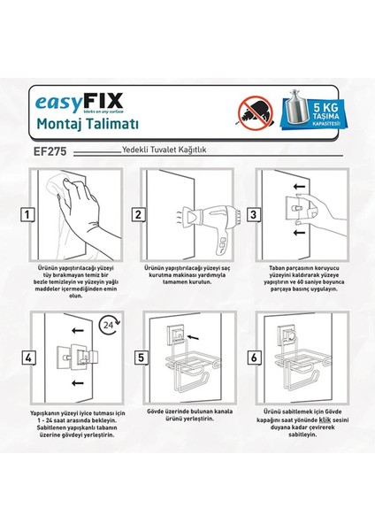 Tekno Tel EF-240 Yapışkanlı Banyo Mutfak Kağıt Havluluk Krom