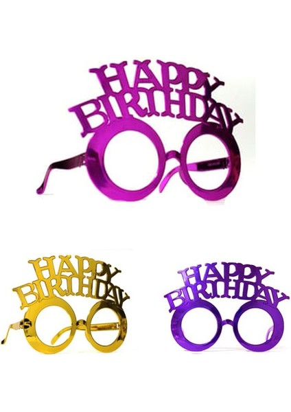 Camsız Happy Birthday Yazılı Parti Gözlüğü Yetişkin Uyumlu 3 Renk 3 Adet