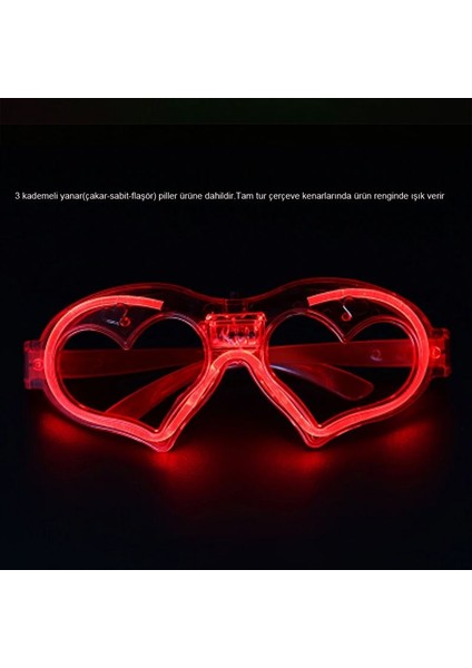 Camsız Tam Tur Kırmızı Renk LED Işıklı Parti Gözlüğü 1 Adet Hawai Retro Hallow