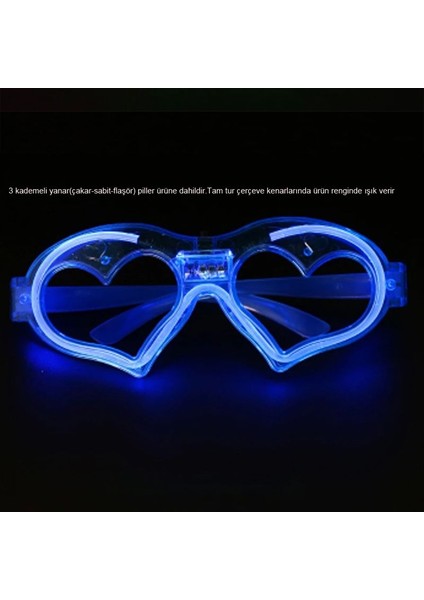 Camsız Tam Tur Mavi Renk LED Işıklı Parti Gözlüğü 1 Adet Hawai Retro Hallow