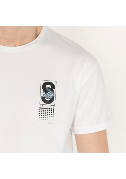 Slimfit Solverse Baskılı Erkek Beyaz T-Shirt indirimleri