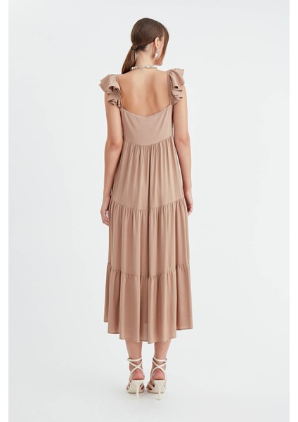 Kolları Volanlı Kat Kat Elbise indirimleri