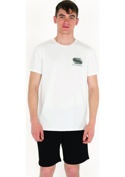 Slimfit Artificial Experience Baskılı Erkek Beyaz T-Shirt