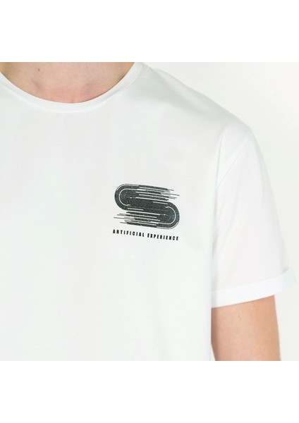 Slimfit Artificial Experience Baskılı Erkek Beyaz T-Shirt