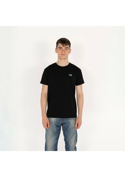 Slimfit Sql El Logo Baskılı Erkek Siyah T-Shirt