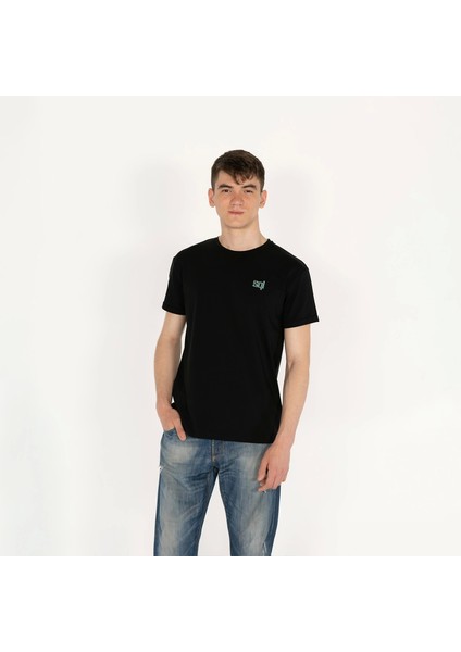 Slimfit Sql El Logo Baskılı Erkek Siyah T-Shirt