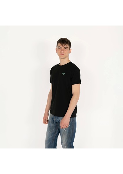 Slimfit Sql El Logo Baskılı Erkek Siyah T-Shirt