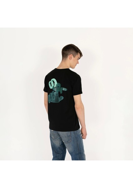 Slimfit Sql El Logo Baskılı Erkek Siyah T-Shirt