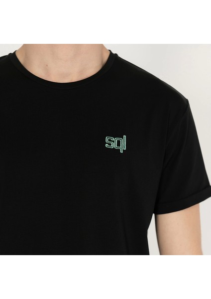 Slimfit Sql El Logo Baskılı Erkek Siyah T-Shirt
