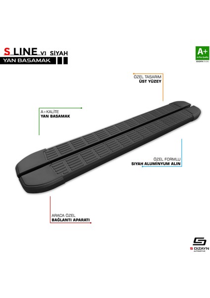 S-Line Siyah Yan Basamak Profil 203 cm