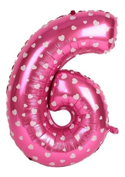 Kalpli 90 cm Pembe Renk Rakamlı Folyo Balon 6 Numara