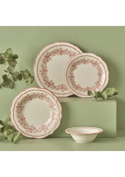 Pavia Stoneware 24 Parça 6 Kişilik Yemek Takımı Gülkurusu