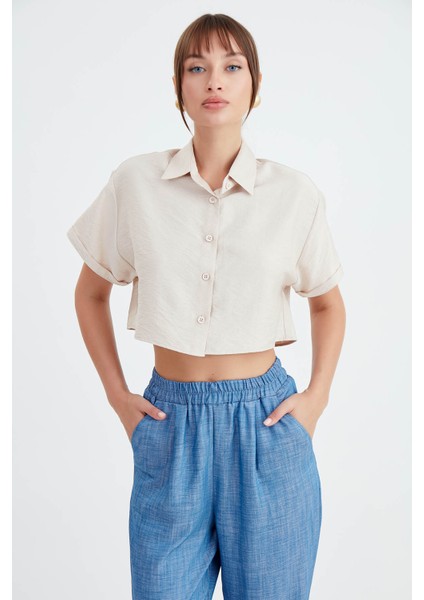 Düşük Omuz Crop Gömlek