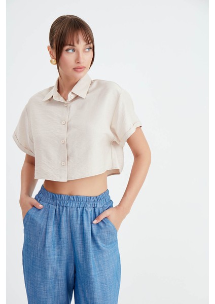 Düşük Omuz Crop Gömlek fırsatları
