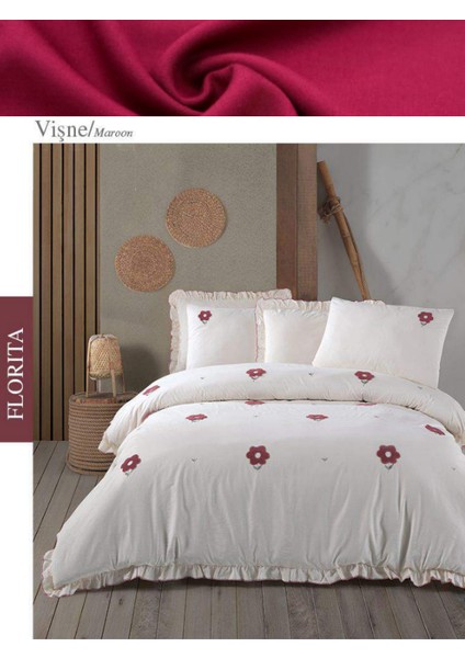 Çift Kişilik Nakışlı Pamuklu Nevresim Takımı Florita