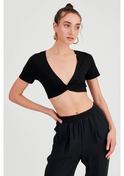 Dekolteli Büzgülü Crop Bluz modelleri