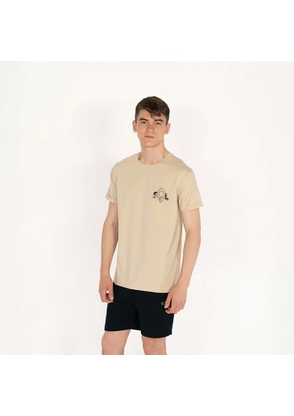 Slimfit Sql Logo Baskılı Erkek Bej T-Shirt