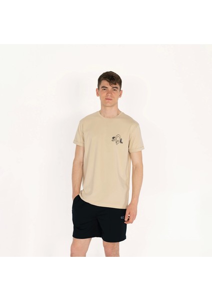 Slimfit Sql Logo Baskılı Erkek Bej T-Shirt