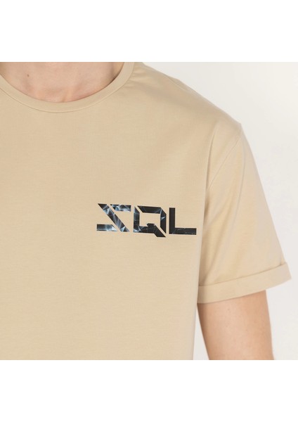 Slimfit Sql Dijital Baskılı Erkek Bej T-Shirt indirimleri