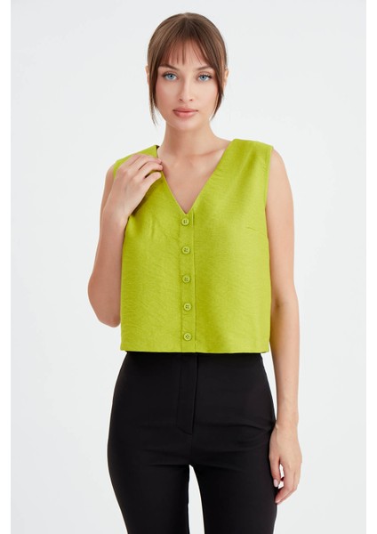 Düğmeli Crop Yelek