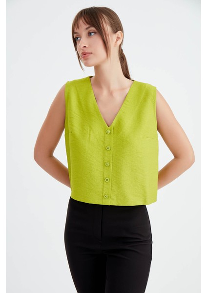 Düğmeli Crop Yelek fiyatları